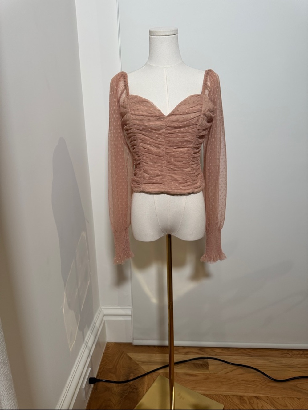 Fashion Nova Dusty Rose Sheer Dotted Sweetheart Top
